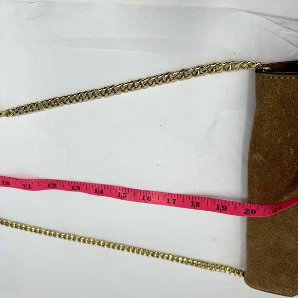 Banana Republic Suede Chain Crossbody Clutch Foldover Taupe Leather Bag - Picture 3 of 13
